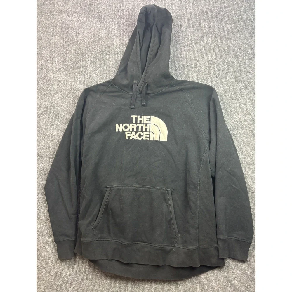 The North Face Hoodie Men XL Black Embroidered Logo Pullover Fleece Raglan